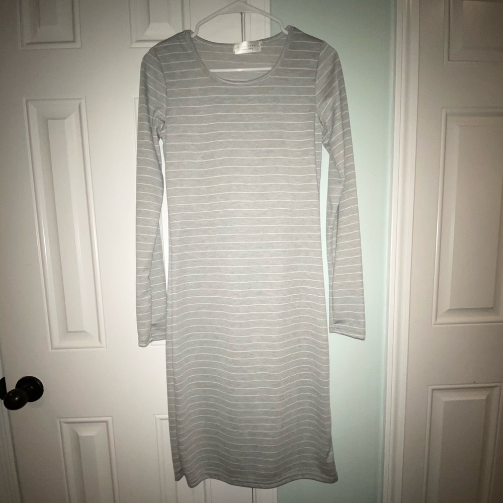 Grey and white striped midi dress